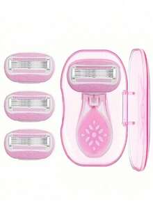 Women's Hair Removal Razor, Suitable For Underarms, Legs And Bikini Area, Portable Manual Razor, Pink Manual Razor, Women's Bikini Manual Razor Blades Hair Removal/5-Layer Blades, Stainless Steel Replaceable Pink Razor Head, Girls Gift Travel Essential (Razor Handle + Razor Head + Storage Box) - Multicolor - View 14