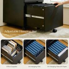CLIPOP Mobile Filing Cabinet 3 Drawers With Lock And Wheels, Under Desk Lockable File Cabinet With Suspension File Hanging Rails For A4/Letter/Legal, Anti-Tilt Office Unit - Black - View 7