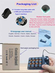 12-Key Programmable Mechanical Keyboard, Supports 6-Layer Macro Recording & Editing, Freely Switchable. Multi-Functional Application: Design, Media, Entertainment Gaming, Industrial Control And Digital Device Operation... Free Your Hands, Use Multiple Combination Keys, One-Key Operation, Seize The Initiative. Built-In Storage, Plug And Play, Supports Hot-Swapping, Type-C Wired Connection - View 12