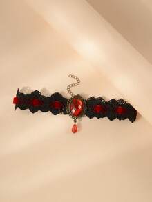 1pc Gothic Vampire Halloween Costume Party Minimalist Lace Palace Choker Necklace For Women - Multicolor - View 4