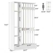 LITTLE TREE 71 Inch Freestanding Wood Room Divider, Modern Wall Partition With Open Shelves & Coat Hooks, Decorative Storage Bookcase For Home Office Entryway - White - View 4