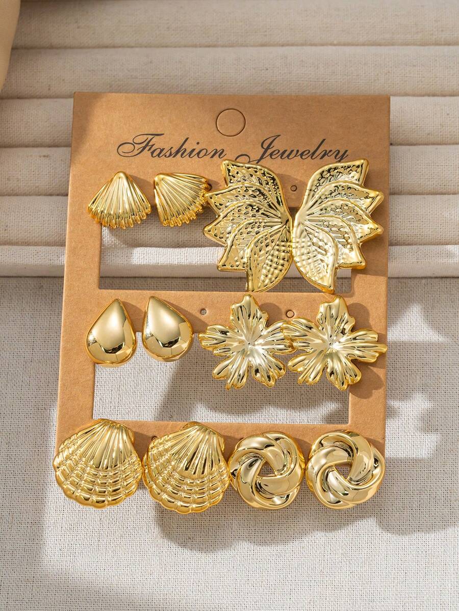 2-12pcs Multi-Piece Fashion Earring Set, Suitable For Parties, Travel And Daily Outfits - Gold - View 1