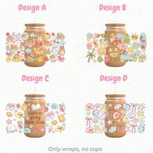 1/2/4pcs Girly Summer Capybara Beach Surf Flamingo Seashell UV Dtf Cup Wrap For 16oz Glass Can Cup, Pastel Floral Book Lover Uv Dtf Uvdtf Decal Sticker For Water Bottle Tumbler Mug Book Mark Laptop Phone Case, Gift For Girls Friends Teacher Holiday - Doodle - View 16