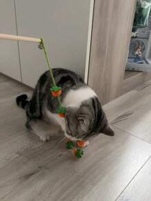 Varinha de Brincar para Gato com Sino em 3 Cores, Brinquedo Interativo para Gatos, Combina Funções de Exercício e Entretenimento, Bola de Pelúcia, Suprimentos para Gatos - Visão 7