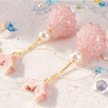 1 Pair Original Fresh Ocean Vacation Style Shell & Pearl Mermaid Earrings, Light Airy Ins Girl Style Shell & Pearl Earrings, Suitable For Vacation, Beach, Party, Wedding Gift And Daily Wear - Pink - View 1