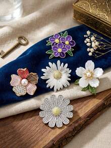 Broches de flor de strass de lujo - Alfileres de planta para mujer unisex accesorios de joyería casual para fiestas / Regalos para amigos insignias decoración - flores - Ver 2