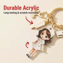 2D Flat Nurse Theme Keychain, Cute Cartoon Nurse Design With Stethoscope And Red Cross Pattern, Durable Alloy Material, Suitable For Backpack, Car Keys, Wallet, Ideal Gift Accessory For Medical Professionals, Christmas Gift - A - View 2