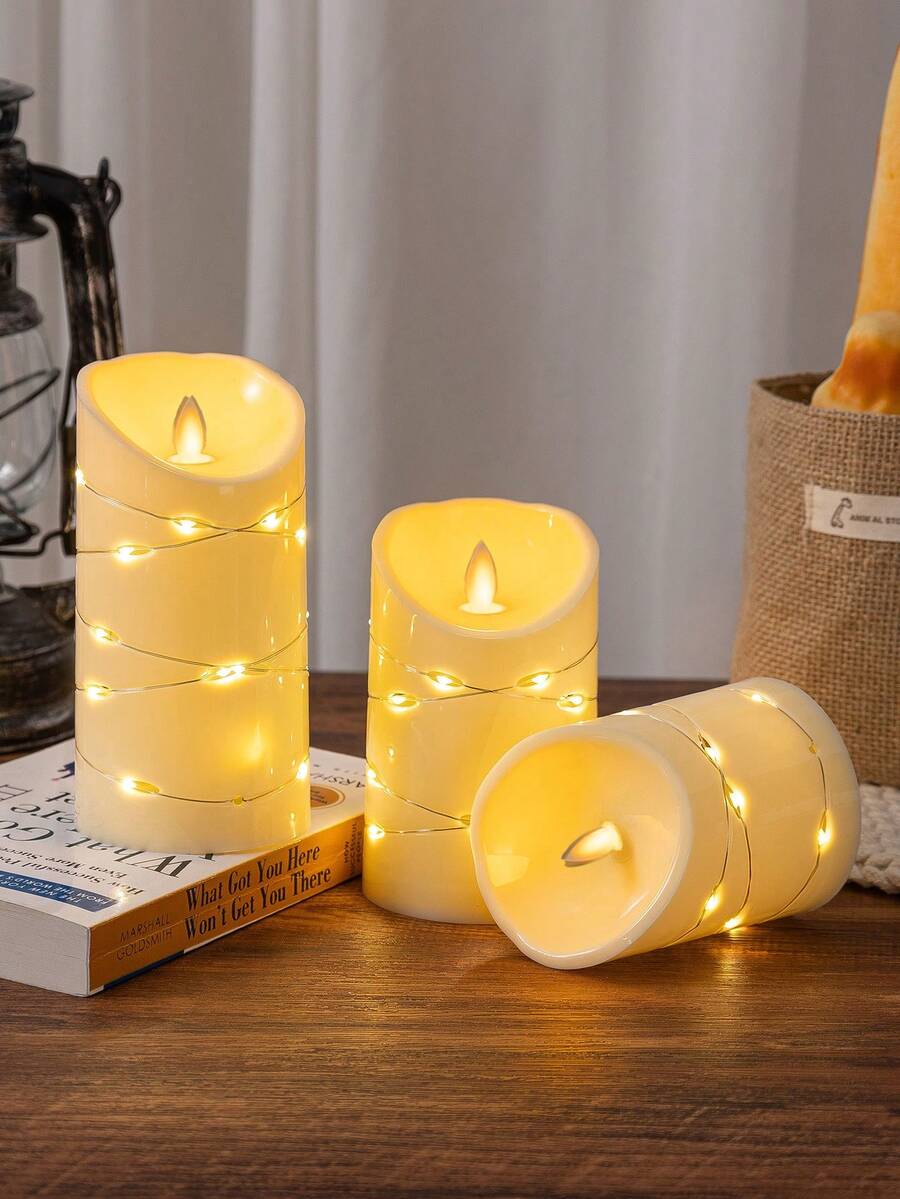 1pc Slanted String Lights Tear-Drop Style LED Electronic Candle Lamp With Realistic Flickering Flame Effect, Home Bedroom Living Room Decor, Candlelight Dinner Proposal Holiday Atmosphere Light - 斜口燈串燈 - 查看 1