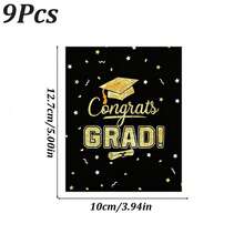 9pcs/27pcs Set Graduation Wine Bottle Labels, Black & Gold Congratulations Graduation Stickers, Graduation Party Wine Bottle Decor - Multicolor - View 7