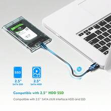 2.5" USB 3.0 To SATA III External Hard Drive Enclosure, Tool-Free For 7mm/9.5mm 2.5 Inch HDD/SSD, Supports Max 4TB With UASP, Portable For Laptop PC Data Transfer - Black - View 3