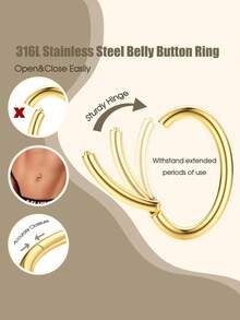 CIZME Clicker Belly Button Rings 14G(1.6mm) Gold Plated Belly Button Piercing Hoops 14G 6/7/8/10/12/14mm Inner Clicker Belly Button Rings For Women - Circular Ring - View 2