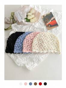 Y2K Fashionable Sequin Mesh Cap, Hollow Out Breathable Woven Beanie Hat, Vintage Versatile Lightweight Slouchy Skull Cap, Retro Packable Design, Pastel Colors For Women, Spring/Summer - Cold Hat - View 4