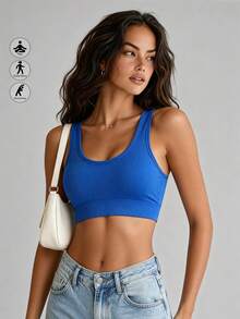 Runway Rest Women's Solid Color Cross-Back Crisscross Strap Sports Bra, Cool Light Blue - Blue - View 2