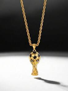 1pc Men's Simple Fashionable Popular Football Pendant Twisted Chain Stainless Steel Necklace, Suitable For Men And Football Enthusiasts, Can Be Used As Jewelry Gift For Daily Sports Wear - Football - View 2