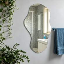 1pc Frameless Asymmetrical Organic Wavy Mirror Wall Decor Sticker, Asymmetric Wavy Pebble Decorative Mirror, Modern Wabi-Sabi Style Bathroom Entryway Bedroom Living Room Vanity Home Decor - 2mm - View 6