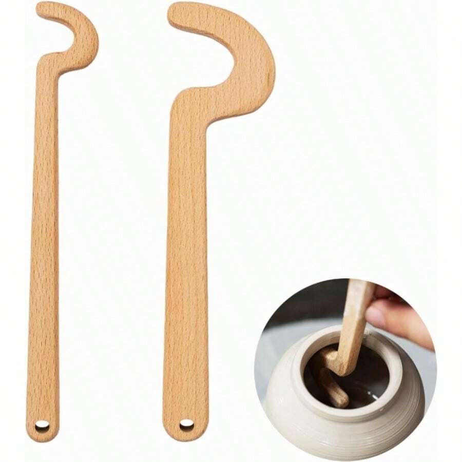 2PCS Wooden Pottery Throwing Tools, Pottery Quick Shaping Tools, Pottery Rim Forming Tools, Long Handle Throwing Assistive Tools, Pottery Shaping And Molding Aid Tools, Clay Throwing Stick - 2 Pcs - View 1