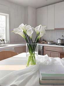 20pcs White Artificial Flowers, Silk Calla Lilies, 34cm Length, Suitable For Mother's Day, Easter, Home, Kitchen, Wedding Decoration - Ideal For Wedding Decor, Bridal Backdrop Props, Bouquets, Corsages, Wrist Flowers, Wedding Arches, Party Decoration, Gift Decoration, Restaurant Centerpieces - White - View 3