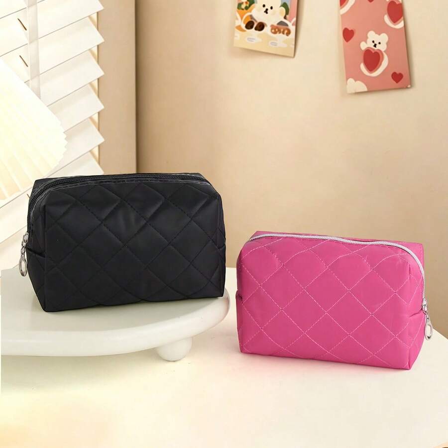1 Stück einfarbige gesteppte Diamantmuster Damen Make-up Tasche, weicher hautfreundlicher Stoff mit gestepptem Diamantdesign, einfach und elegant; große Kapazität Reise Make-up Tasche, perfektes Geschenk für Mädchen, multifunktionale Beauty-Tool Aufbewahrungstasche.