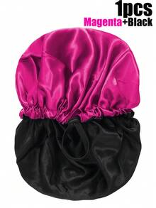 CONFLASS 2pcs/1pc Women's Solid Color Double-Layer Satin Adjustable Loose Bonnet, With Elastic Button, Elastic Colorful Adjustment Buckle Sleep Cap, Suitable For Daily Wear, Suitable For Matching Headscarf, Women's Headscarf - Hot Pink - View 3