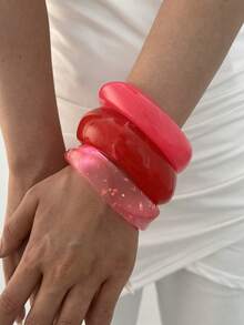 3件/1件組 優雅極簡休閒風女款紅色壓克力手環 紮染手環組合 適合單獨佩戴或疊戴 適用於日常、度假、派對、婚禮及送禮 - 紅色 - 查看 4
