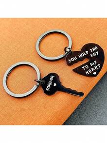 Llavero de regalo para pareja Mi amor exclusivo Pieza de rompecabezas Llavero con forma de corazón Él es loco Ella es excéntrica Regalo del Día de San Valentín para él Novio - Negro - Ver 3