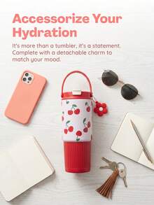 1pc 900ml Large Capacity Outdoor Insulated Tumbler With Straw And Unique Print - Multicolor - View 1