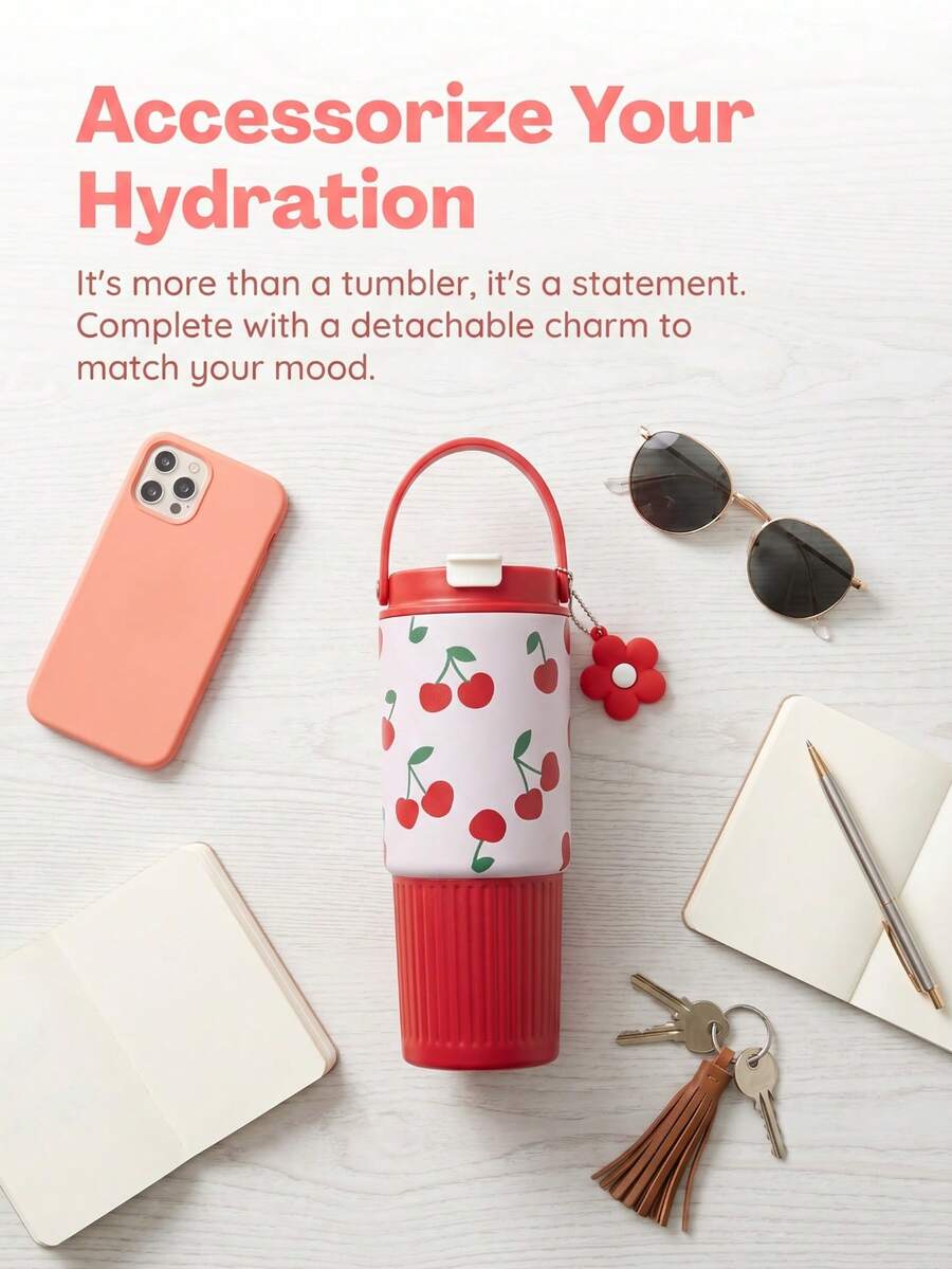 1pc 900ml Large Capacity Outdoor Insulated Tumbler With Straw And Unique Print - Multicolor - View 1