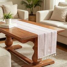 Boho Table Runner, Rectangular Farmhouse Decoration,Vintage Tassel Textured Table Runner,Multipurpose Decor Scarf For Dinner Table, Sideboard And Indoor Holiday Party,All Season Decor For Boho Dining Room, Tea Party And Cabinet Top. - Type B - View 8