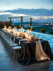 1pc Satin Rectangular Tablecloth, Smooth Silk-Like Fabric For Party, Wedding, Holiday Dinner, Outdoor Events (Wine Red/White/Black/Champagne/Olive Green) - Black - View 7