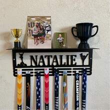 1pc Customized Metal Medal & Trophy Display Rack - Personalized Star Design With Name Logo, Easy To Install Home Wall Decor, 12 Hooks & Medal Shelf For Personal Honor Medals - Father's Day, Independence Day, Thanksgiving Gift, Unique Gift, Medal Hanger - Black - View 15