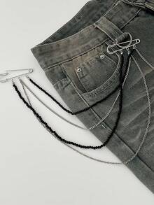 1pc Punk Hip Hop Long Chain Tassel Brooch, Fashion Shiny Star Double Pin Suit Pendant - Multicolor - View 4