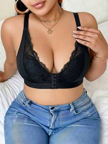 2pcs Ladies Plus Size Lace Front-Clasp Bra , No Padding, Adjustable Straps, Breathable, Ideal For Daily Wear, Lingerie For Women, Bra Plus Size Women - 彩色 - 查看 7