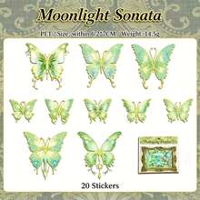 Vintage European Oil Painting Style Butterfly Sticker Set, Gold Foil Edge, PET Waterproof, 20pcs High Transparency Planner Decoration Stickers, Scrapbooking Collage DIY Materials - Multicolor - View 13