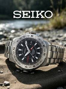 Seiko 男士石英戶外手錶，黑色錶盤，指南針方向錶圈，萬年曆，地圖刻度，鋼製錶帶，日期顯示，登山探險禮物 - 黑色 - 查看 4
