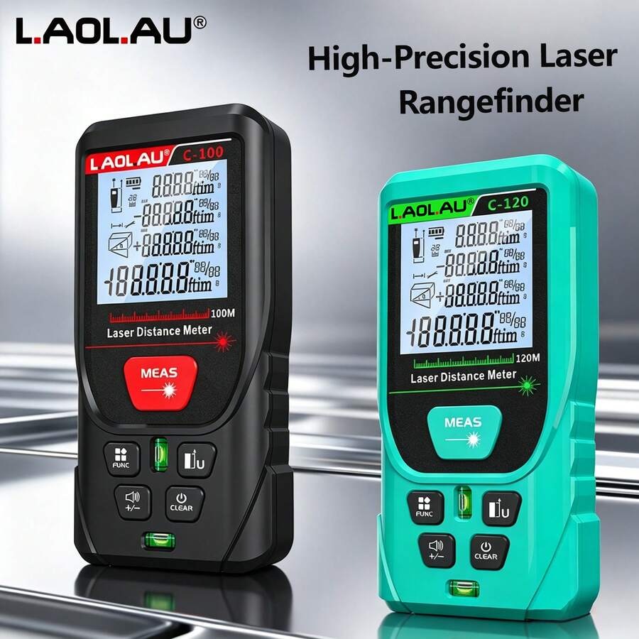 L.A.OL.A.U LAOLAU 雷射測距儀，±1mm 高精度數位測量工具，附背光 LCD 螢幕、氣泡水準儀，可測面積/體積/勾股定理，30 組數據儲存，便攜式測距儀，適用於建築、居家翻修與 DIY - 均碼 - 查看 1