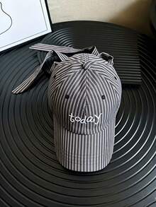 1Pc Women Sweet Bow Ribbon Design Baseball Cap ,Y2K Travel Fashion Sunscreen Versatile Contrast Striped Women's Hats, Gift For Back To School. - Multicolor - View 5