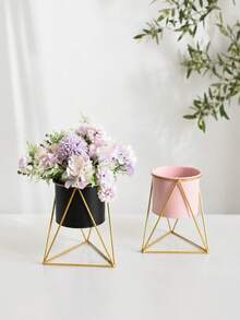 1pc/Set Creative Metal Plant Pot With Gold Geometric Stand, Vintage Style Succulent Planter, Large Desktop Flower Pot, Suitable For Balcony, Living Room, Office, Home Garden Decoration - Multiple Styles - View 11