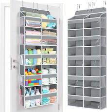 1 Pack Over The Door Organizer, Hanging Storage Organizer With Clear Window, 40lb Ultra Sturdy Large Capacity Room Organizer For Pantry Laundry Bathroom Nursery Closet Essential (Grey) - View 1