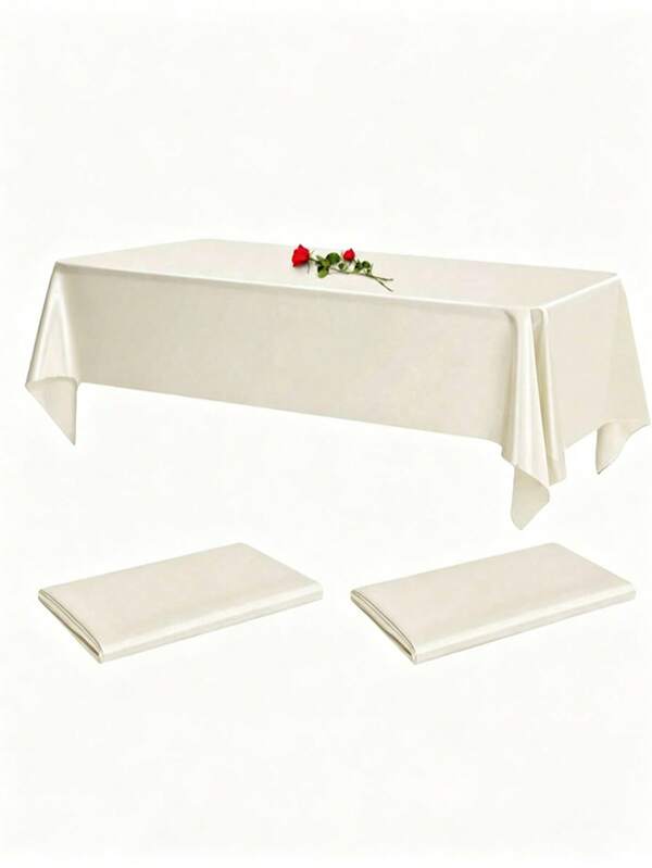 2pcs 137*274cm Rectangular Tablecloth Satin Tablecloth, Smooth Fabric Table Decor, For Wedding Table Decor, Dining Table Banquet Event Table Decor