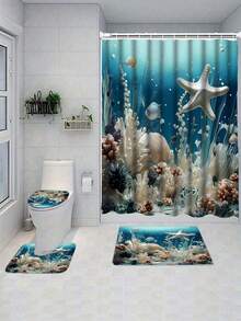 1/3/4 Pcs Starfish Bathroom Curtain Set, Creative Decorative Bathroom Set Including Waterproof Shower Curtain, Non-Slip Mat, Toilet Lid Cover, Bath Mat And 12 Plastic Hooks, Bathroom Decor, Shower Curtain Set, Home Decor, Bathroom Accessories (Please Select The Appropriate Size According To The Size Chart To Avoid Being Too Large Or Too Small) - Multicolor - View 15