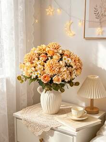 1 pezzo profumo di ortensie artificiali in seta, peonie e rose finte, adatto per decorazioni primaverili e autunnali, vasi da matrimonio, può essere utilizzato per la casa, il ristorante, la camera da letto, la cucina, la decorazione della stanza, forniture per feste di compleanno e vacanze, decorazione da giardino esterno - Giallo - Visualizzare 1