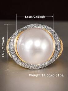 1pc Gorgeous Cubic Zirconia & Faux Pearl Ring, Suitable For Women, Perfect For Wedding, Engagement, Anniversary Party, Valentine's Day Gift - 6# - View 2