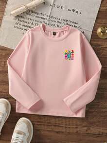 Tropical Sea Turtle Hibiscus Floral Print Girls Long Sleeve Tee, Casual Back Graphic Top - Pink - View 4