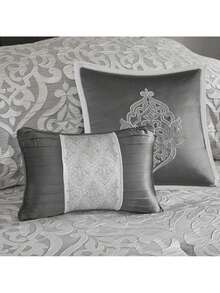 Madison Park Jacquard Damask Medallion Odette 8 Pieces Comforter Set Luxury Bedding Set With Euro Shams Decorative Pillows Satin Silver Striations All Season Bedroom Decor Luxury Home Decor Christmas New Year Holiday Gifts - 銀色 - 查看 3
