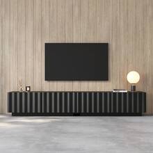 TV Unit, Modern Low Cabinet With Wavy Front, Ample Storage Space, Push-To-Open Mechanism: Minimalist TV Unit For The Living Room. - Black - View 1