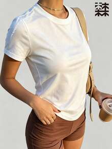mulinsen 女款快乾網眼運動短袖上衣，極簡 SPORT 字母印花圓領修身健身 T-Shirt - 白色 - 查看 3