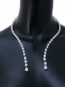1 chiếc vòng cổ choker điều chỉnh được hình lá lấp lánh sang trọng thời trang, phụ kiện váy dạ tiệc - Những giọt nước bạc - Xem 2