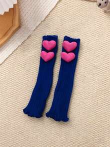 1 Pair Girls' Sweet Cute 3D Heart Bright Color Spring Autumn All Season Knit Leg Warmers, Colorful Performance Slouch Leg Warmers - Blue - View 5
