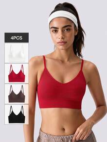 Loungeista 4pcs/Set Women's Seamless Striped Camisole Bras Sexy Comfortable Supportive Intimatesfor Summerfor Summer - Multicolor - View 1