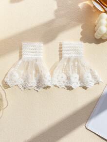 1 Pair Women's Lace Flare Decorative Fake Cuffs, Suitable For Outings And Party Styling - White-268 - View 3